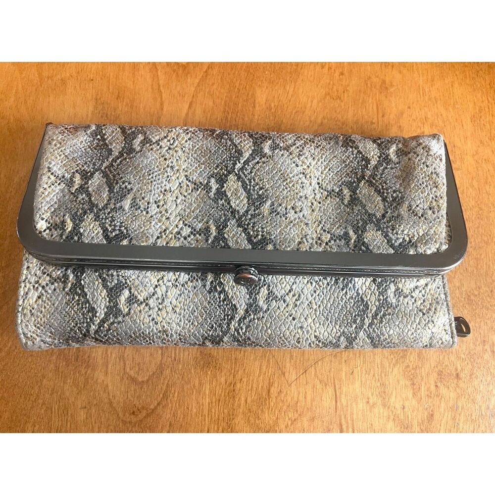 Women's Hobo Leather Double Frame Clutch Wallet w/ID, Rachel, Glam Snake NWOT
